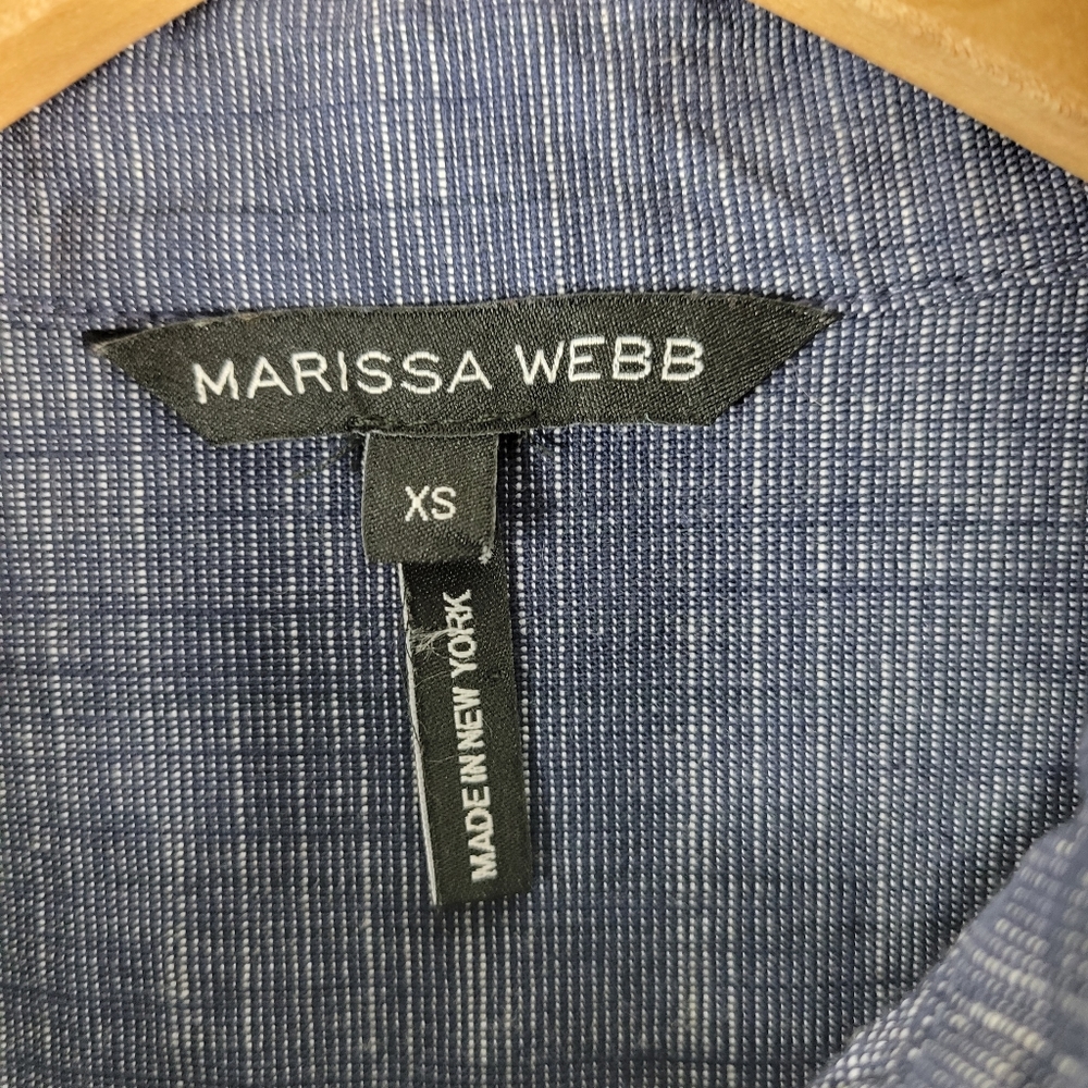 Marissa Webb Chambray White Colorblock Long Sleeve High Low Button Up Top - Picture 6 of 8